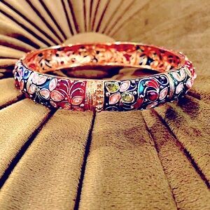 22 Carat Gold Plated, Enamel and Stone Bangle